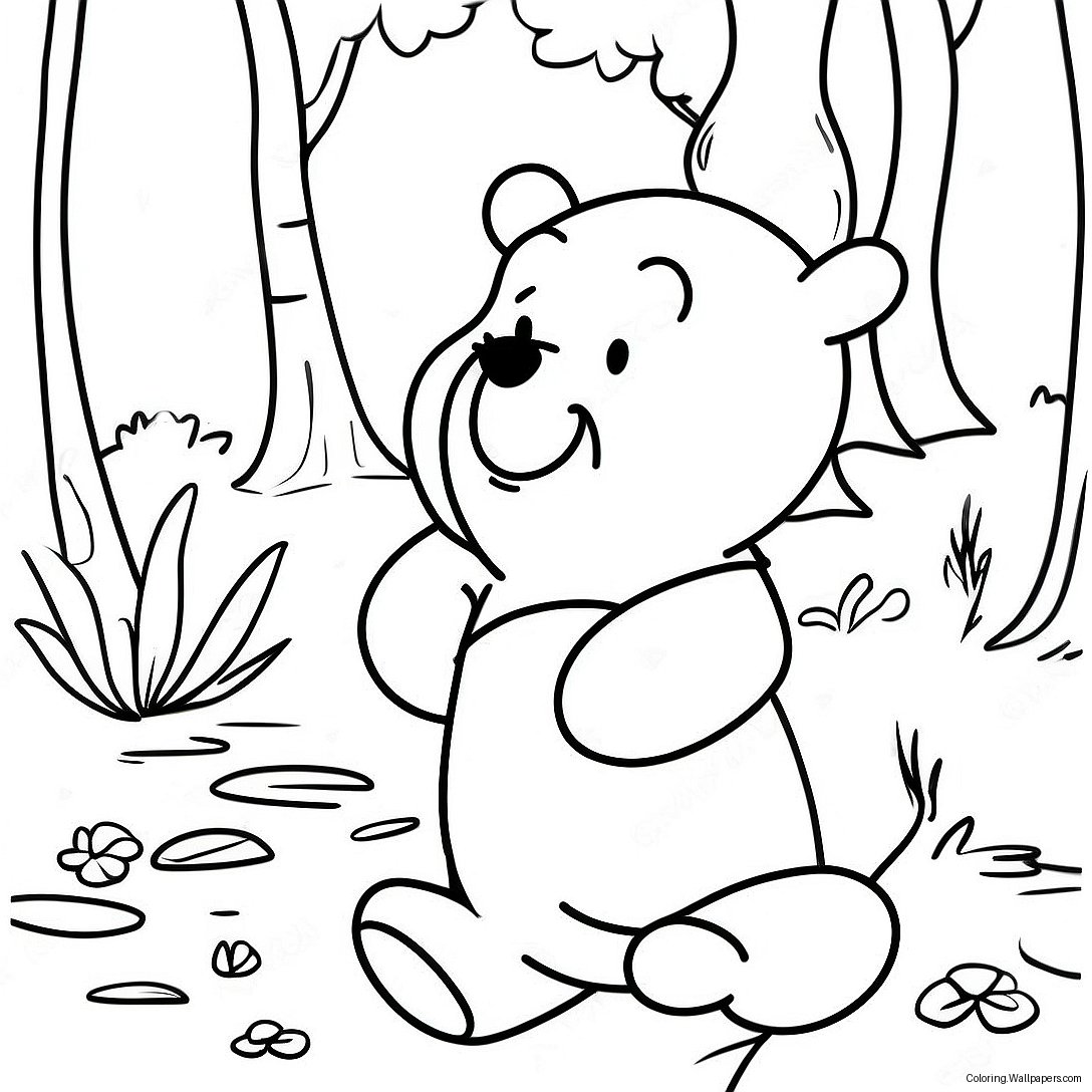 Adventurous Winnie The Pooh In The Forest Coloring Page 15424