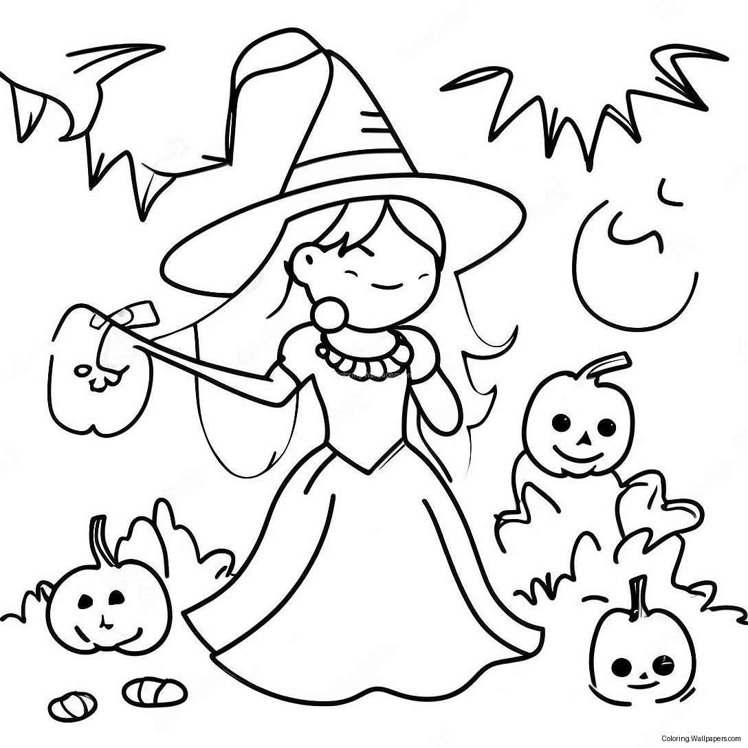 Aesthetic Halloween Witch Coloring Page 13920