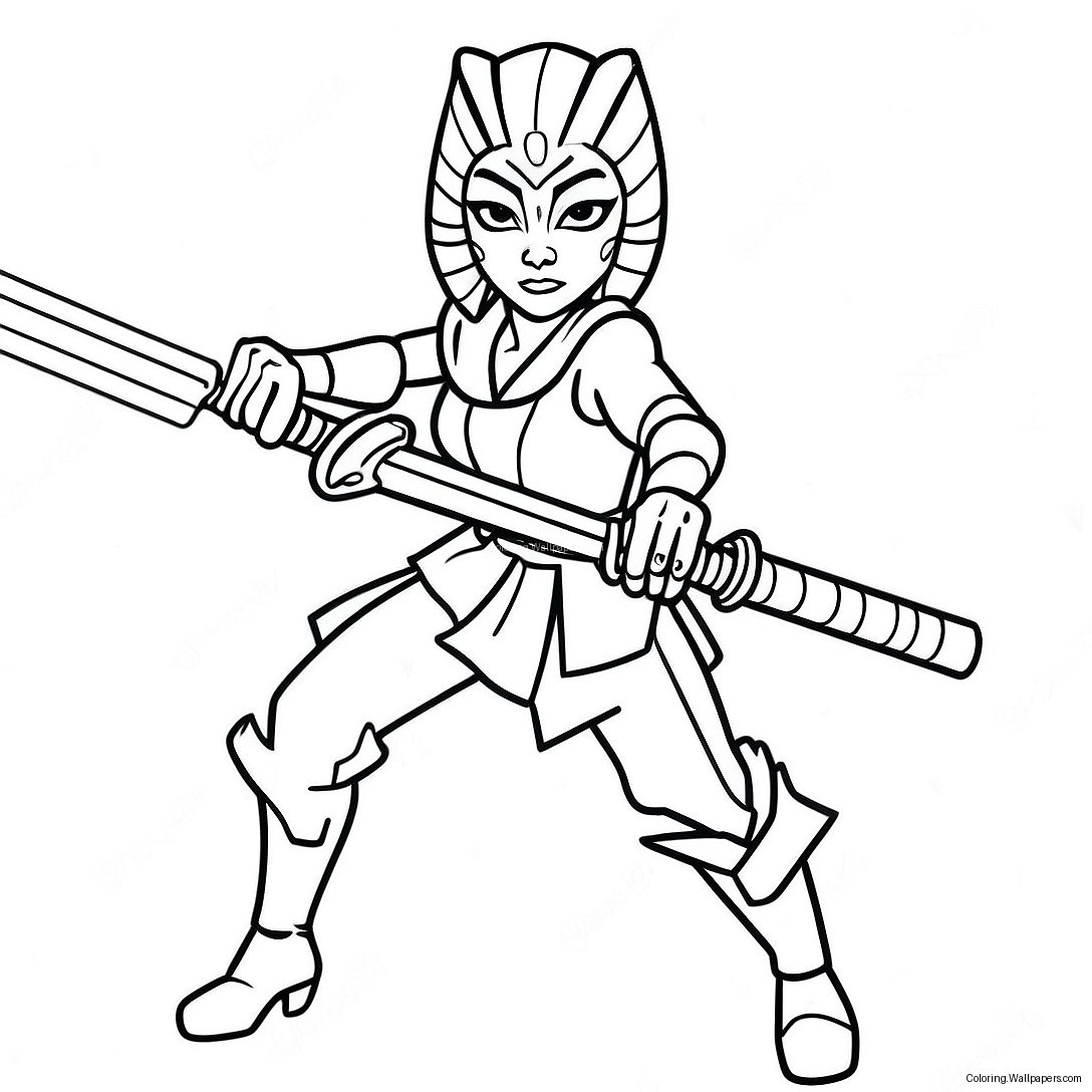 Ahsoka In Lightsaber Duel Coloring Page 32582