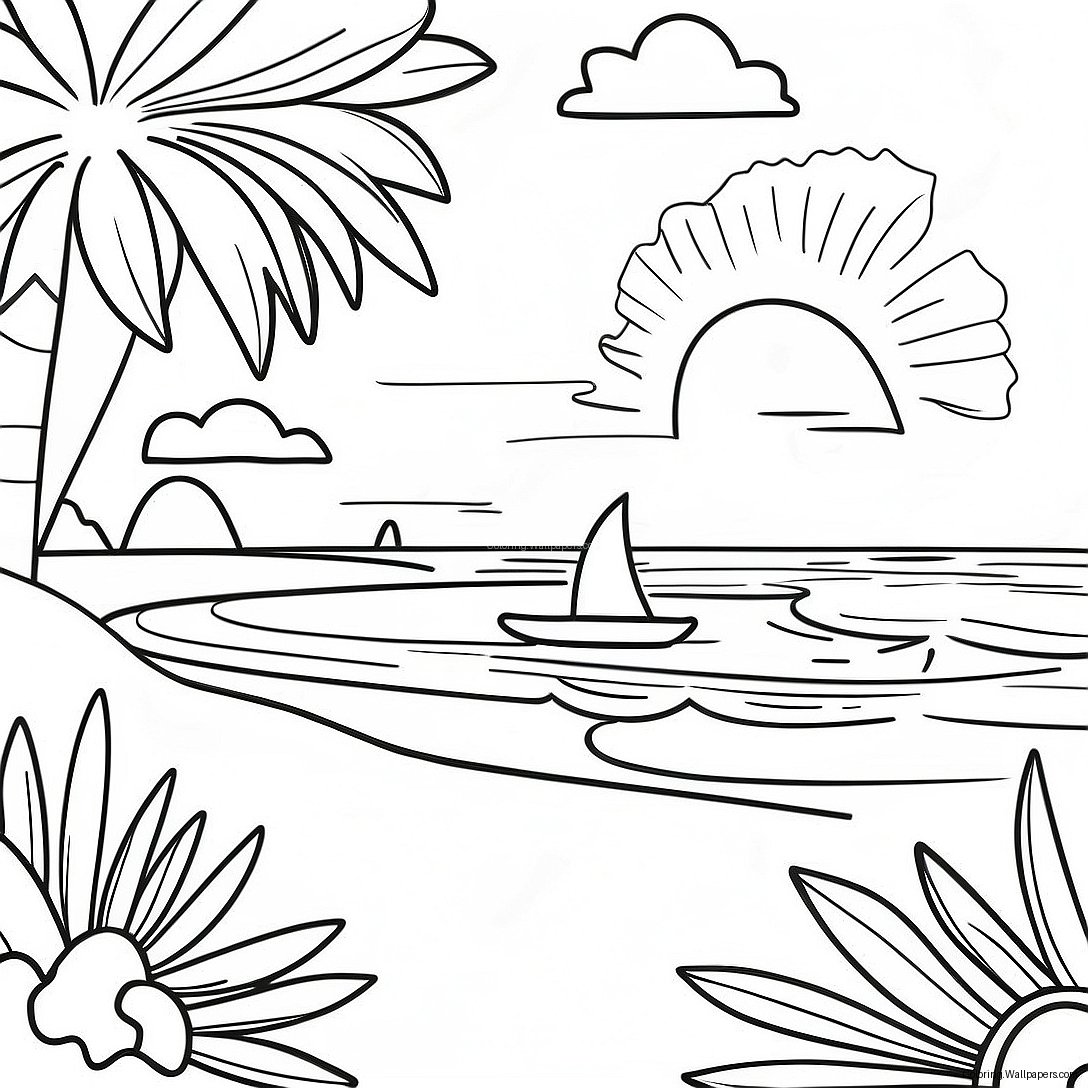 Aloha Sunset Beach Coloring Page 21256