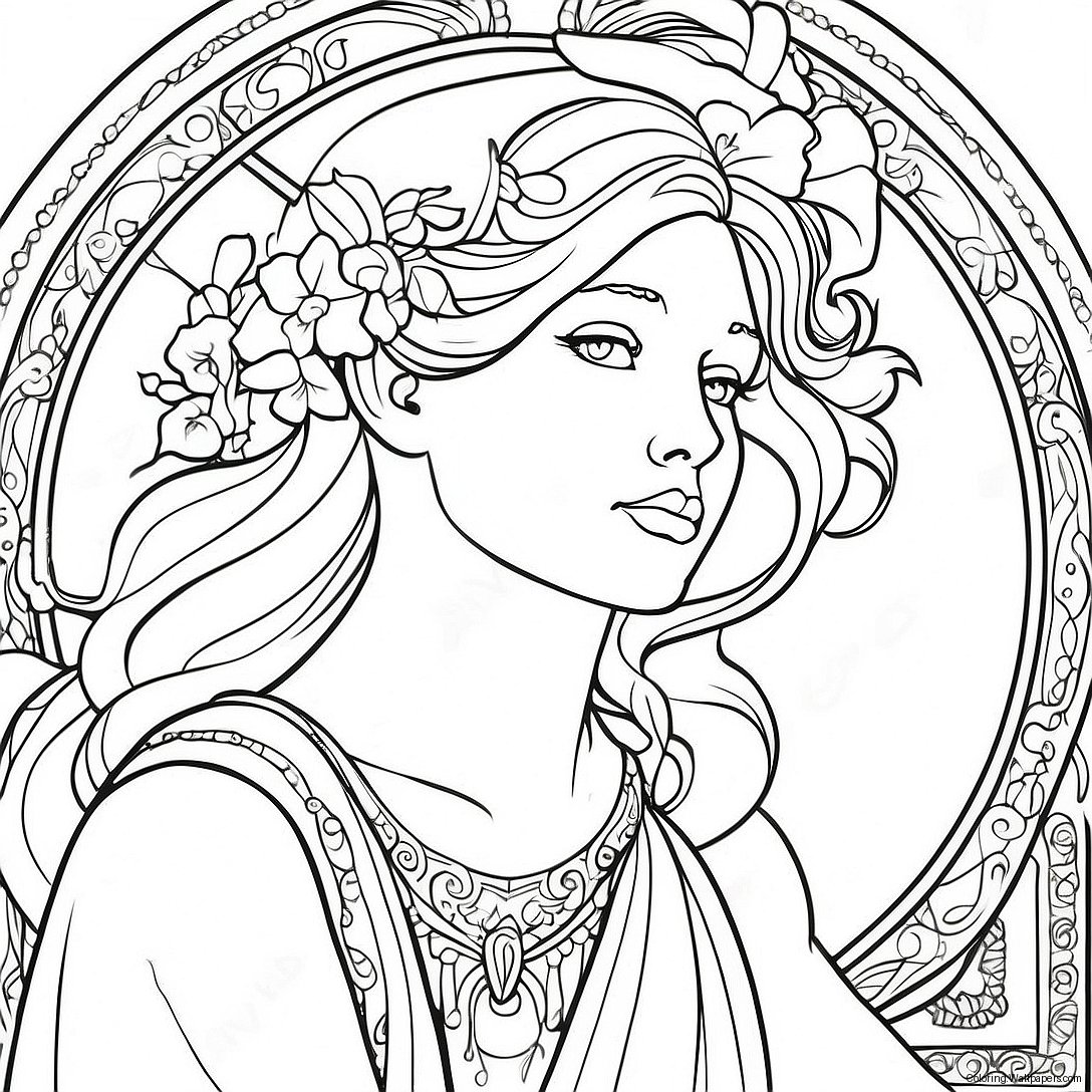 Alphonse Mucha Färgläggningssida 42885