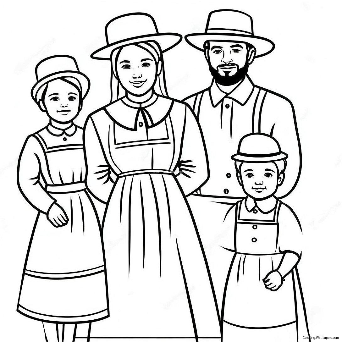 Amische Familie In Traditioneller Tracht Ausmalbild 41966