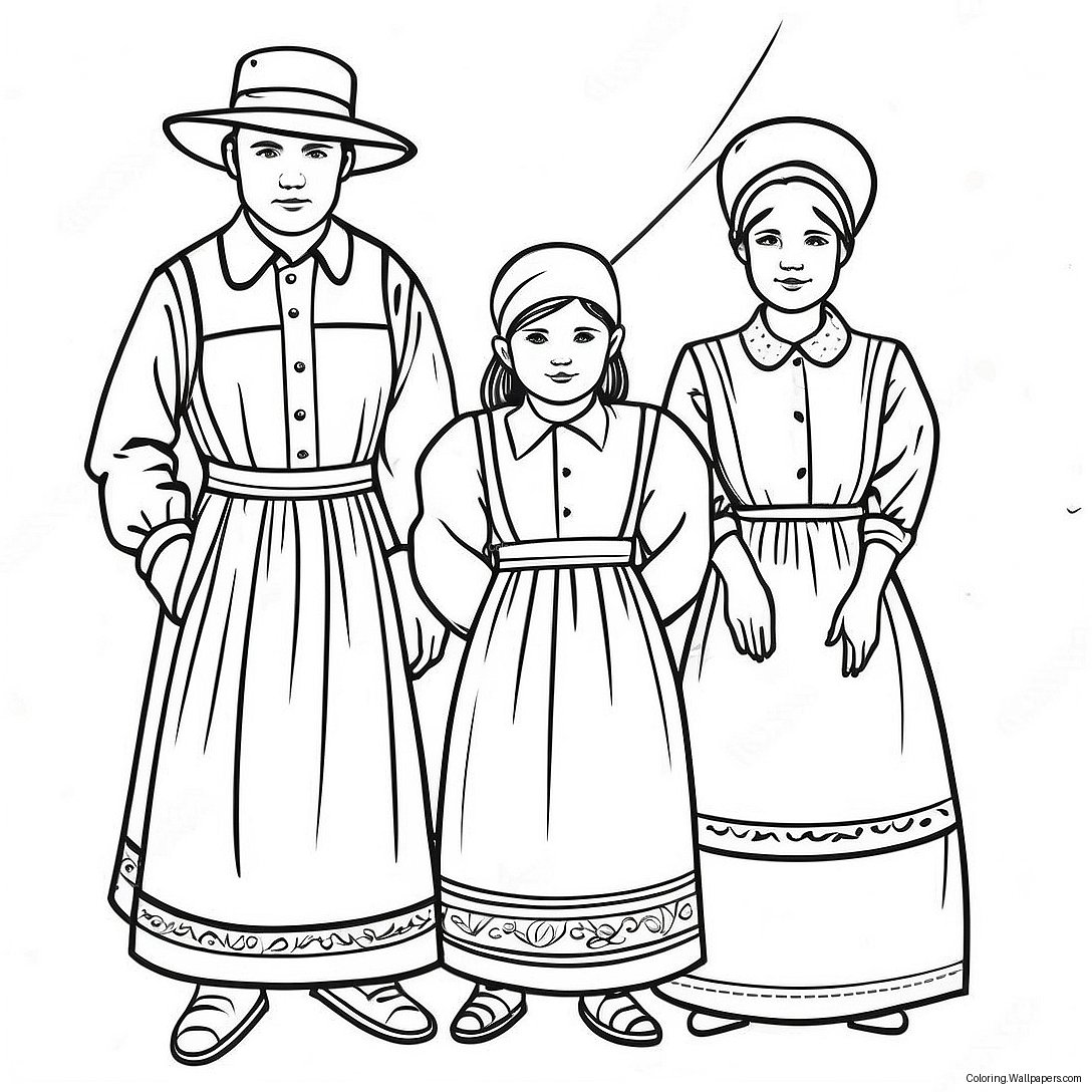 Página Para Colorear De Una Familia Amish En Vestimenta Tradicional 41968