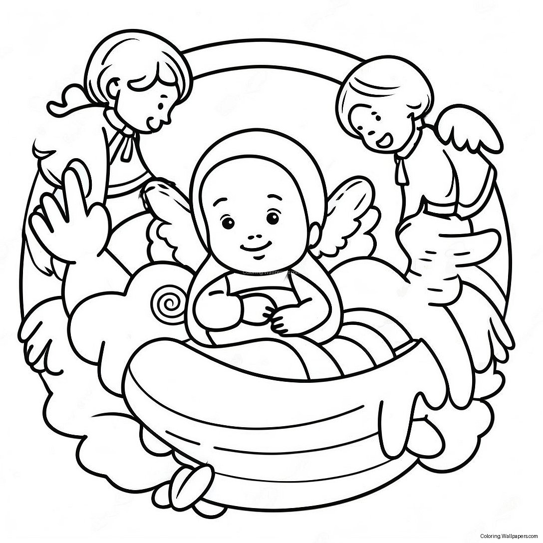 Angels Surrounding Baby Jesus Coloring Page 51312