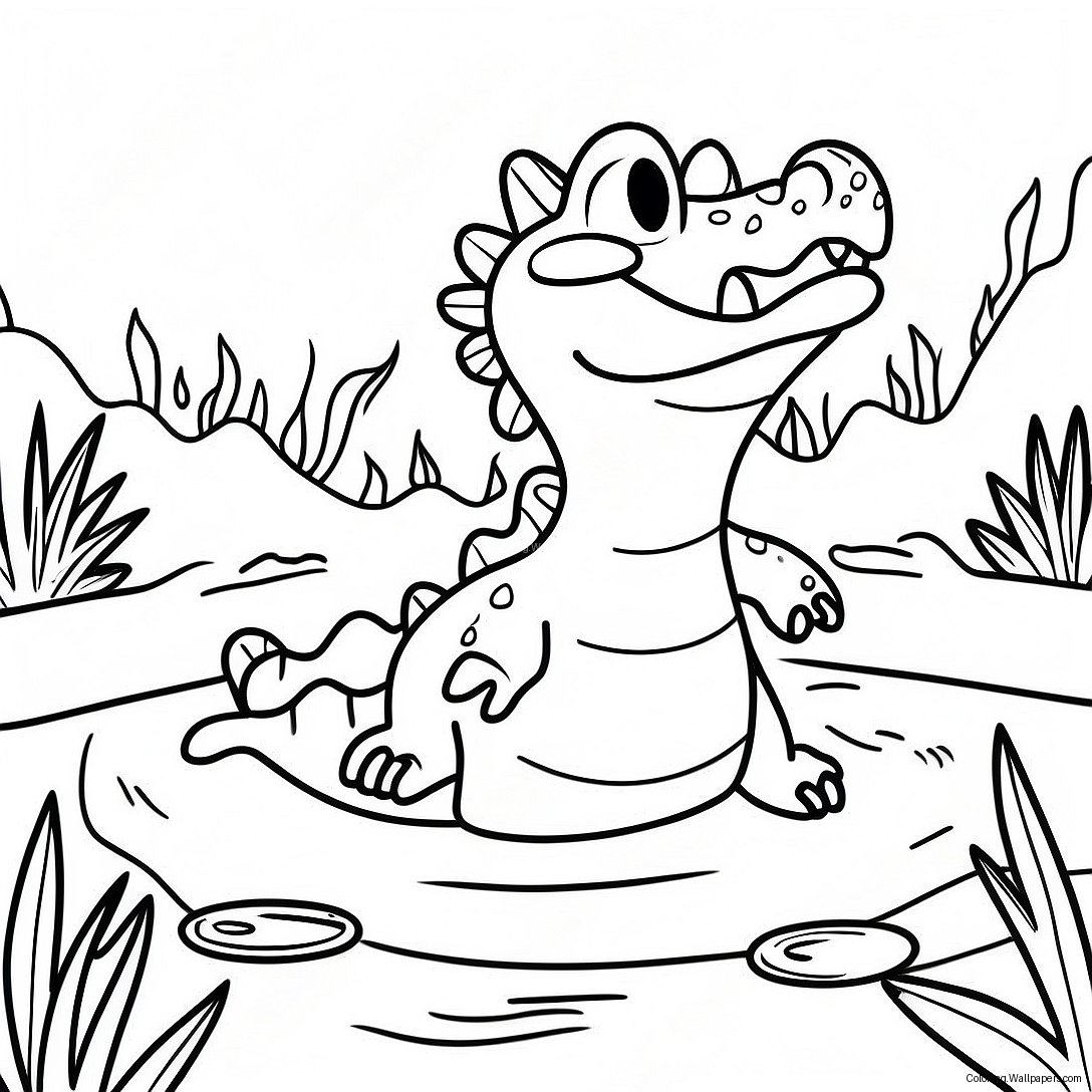 Angry Crocodile In The Swamp Coloring Page 34829