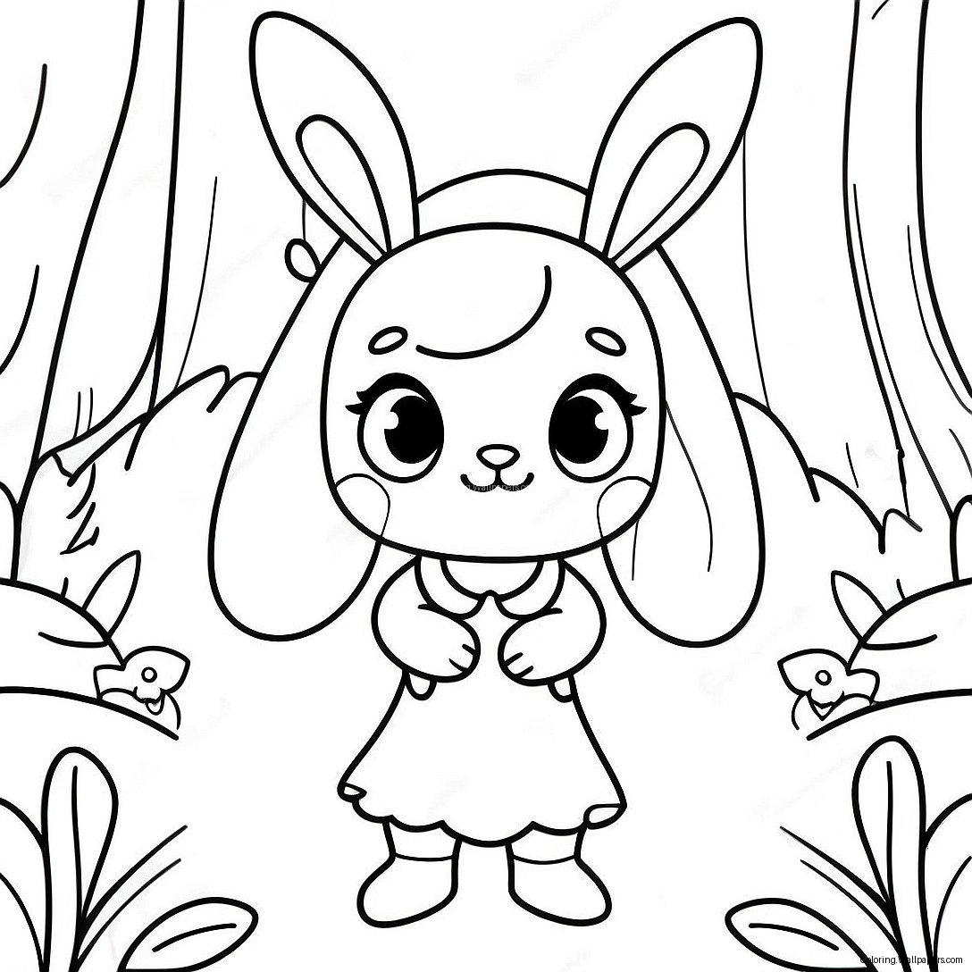 Anime Bunny Girl In A Magical Forest Coloring Page 31761