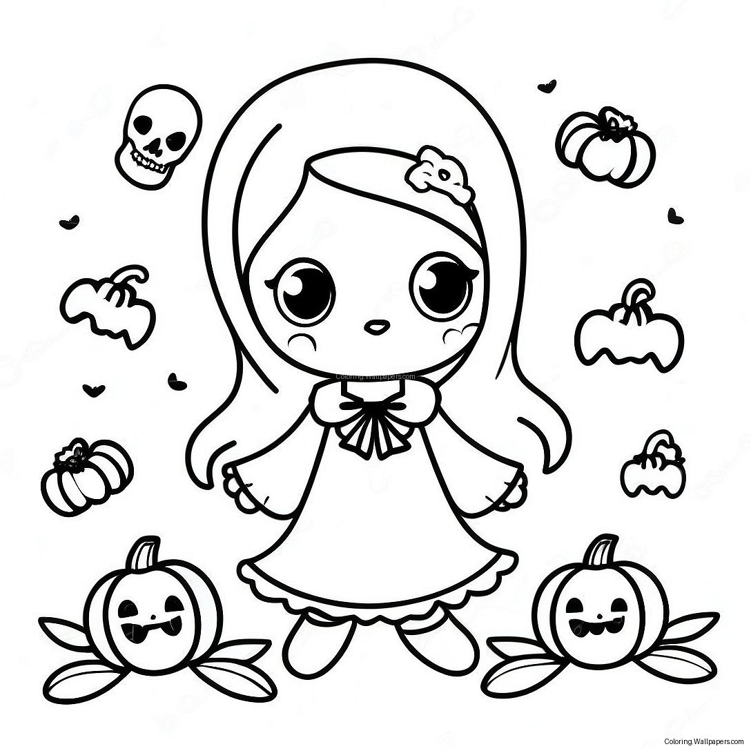 Anime Halloween Geist Mädchen Ausmalbild 9792