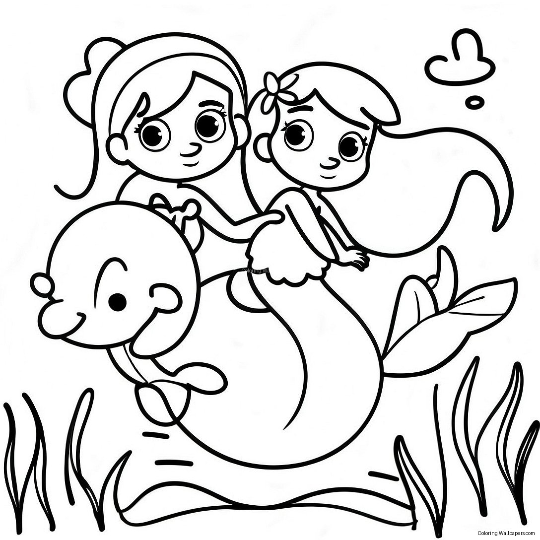 Ariel And Her Sisters Swimming Together Coloring Page 18335