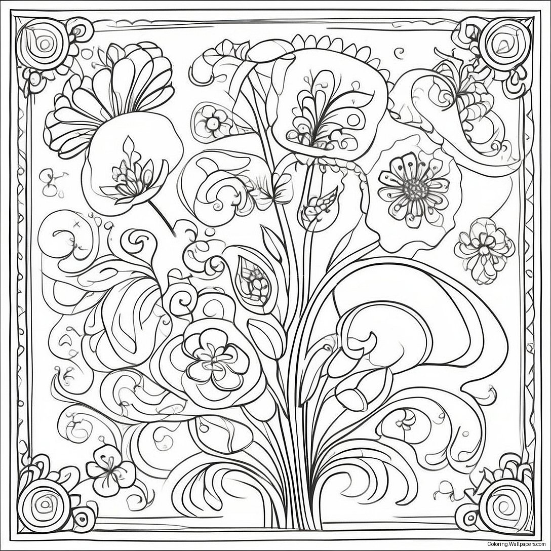 Página Para Colorear De Patrones Florales Art Nouveau 42321