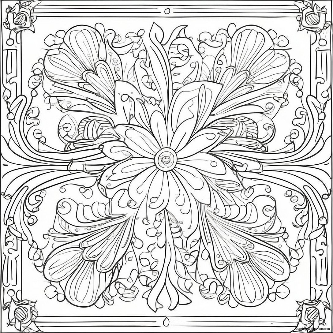 Art Nouveau Bloemmotieven Kleurplaat 42324