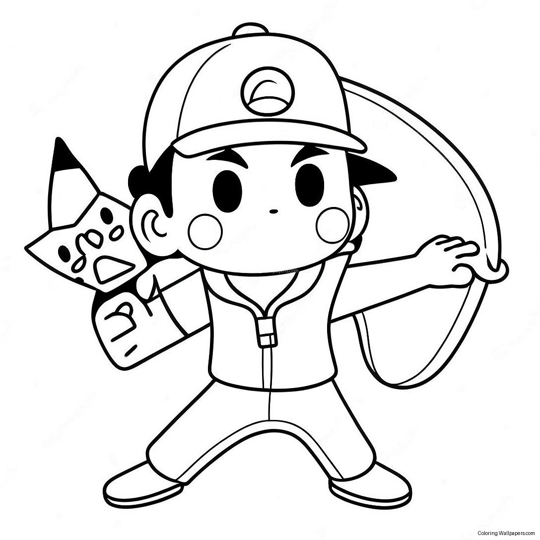 Ash Ketchum Catching Pikachu Coloring Page 32617