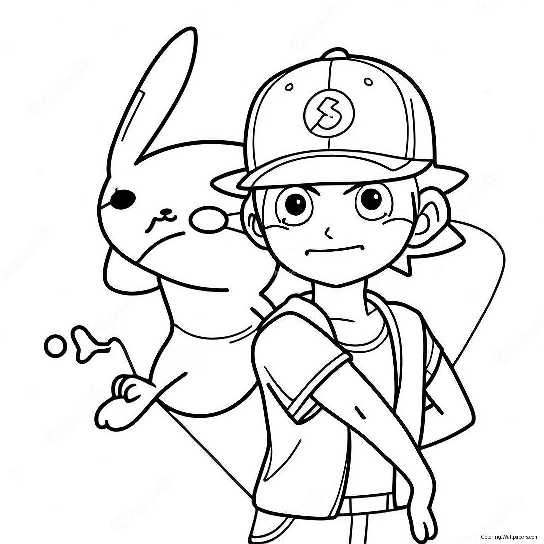 Ash Ketchum Med Pikachu Målarbild 9904