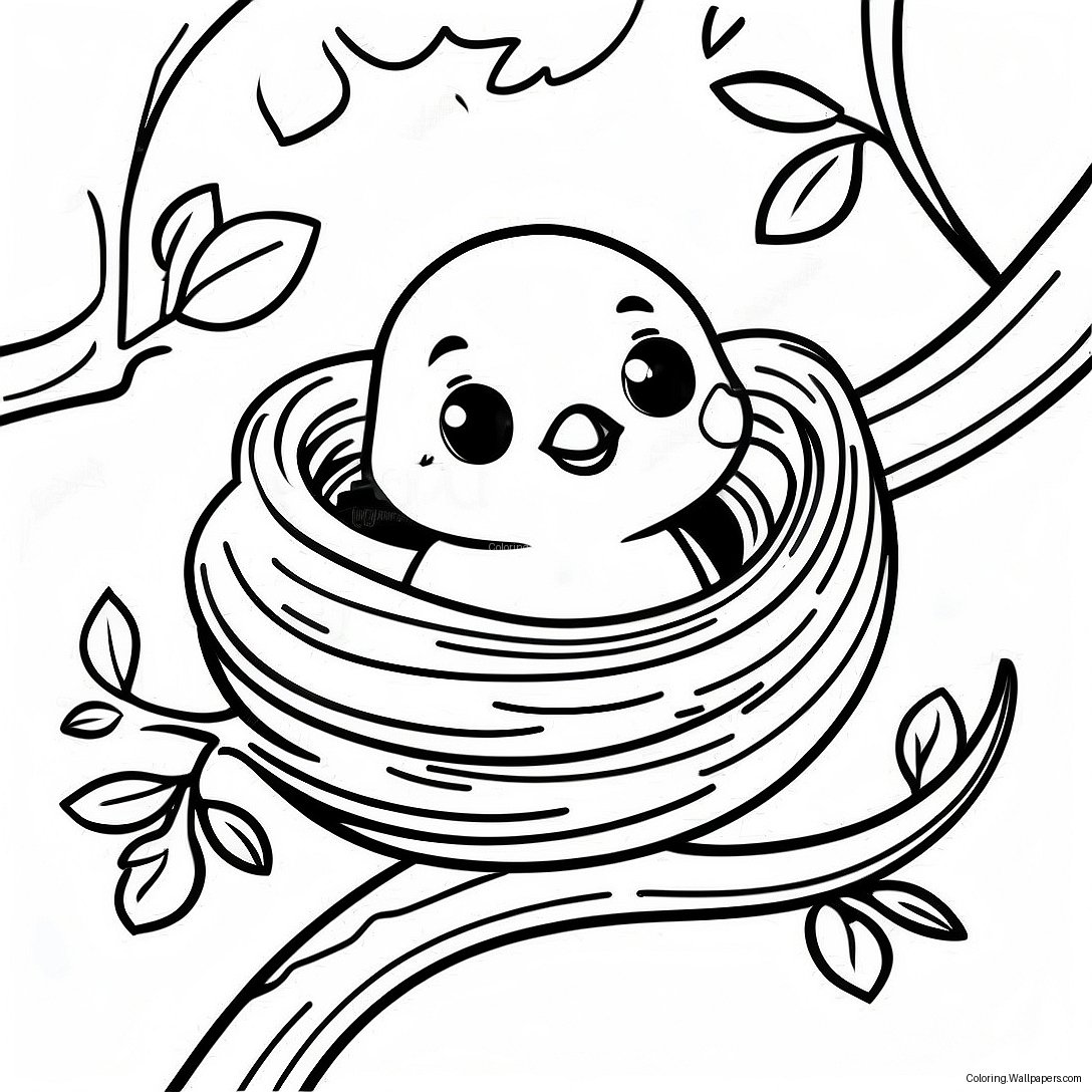 Baby Bird Nesting In A Cozy Tree Coloring Page 13719