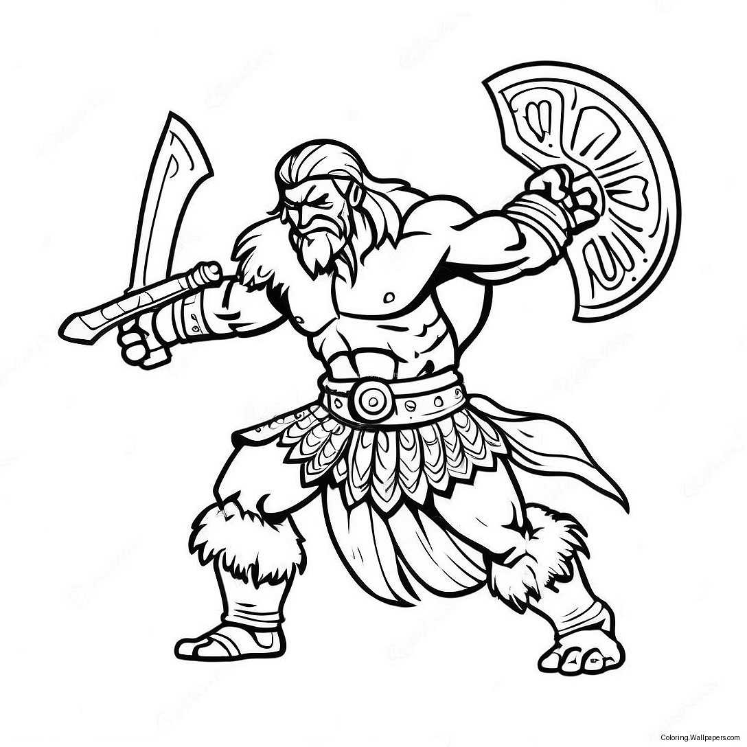 Barbarian Warrior In Battle Coloring Page 23954