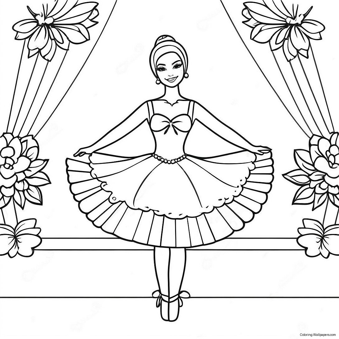 Pagina Da Colorare Barbie Ballerina In Posizione Elegante 33580