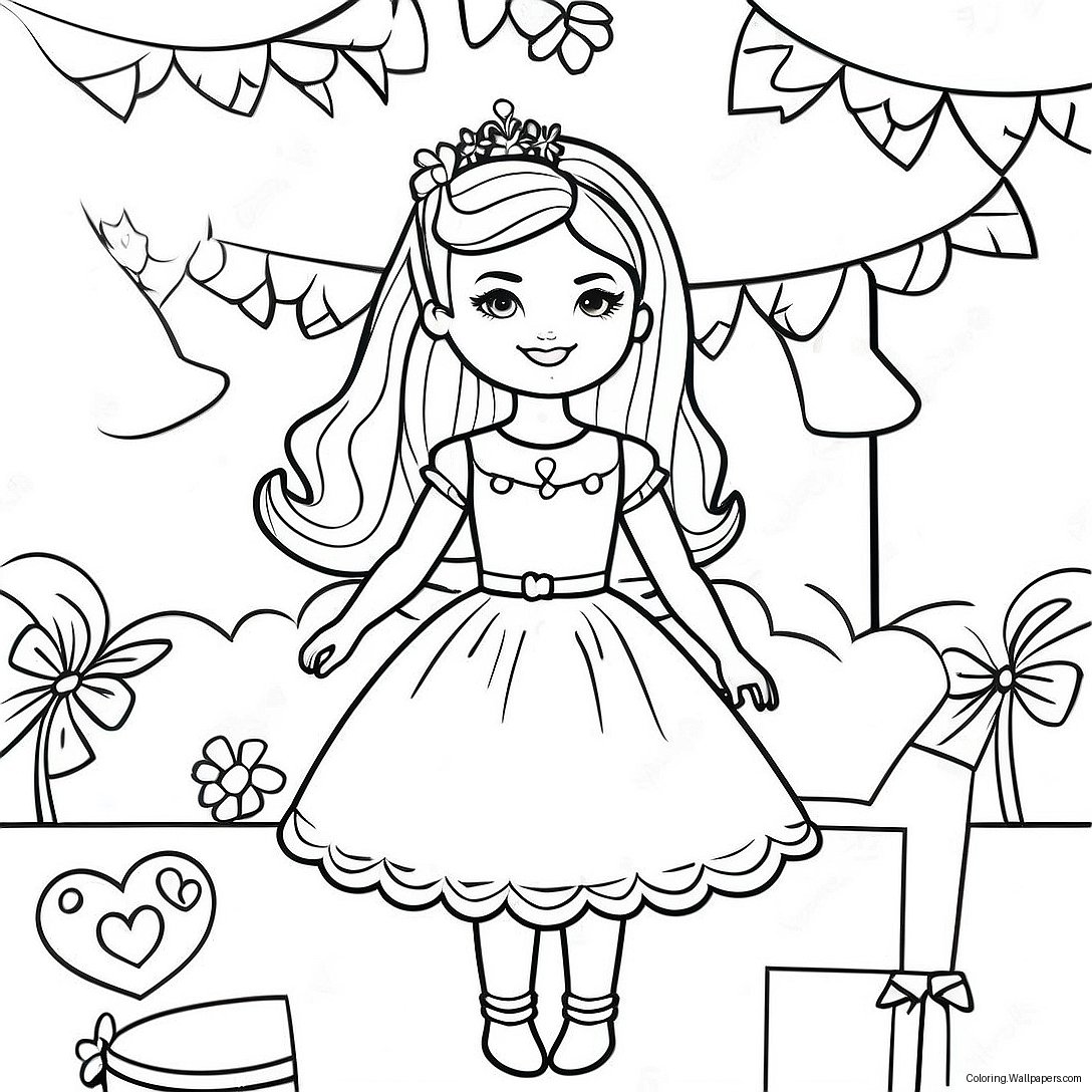 Barbie Birthday Party Coloring Page 18162