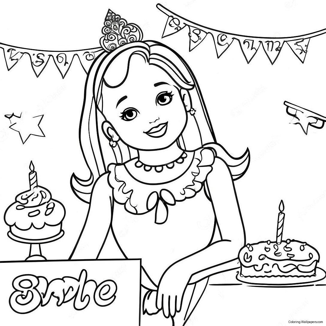 Página Para Colorear De Fiesta De Cumpleaños De Barbie 18163