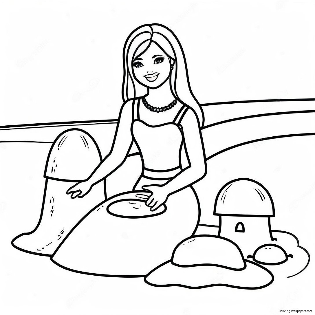 Barbie Building Sandcastles Coloring Page 39974