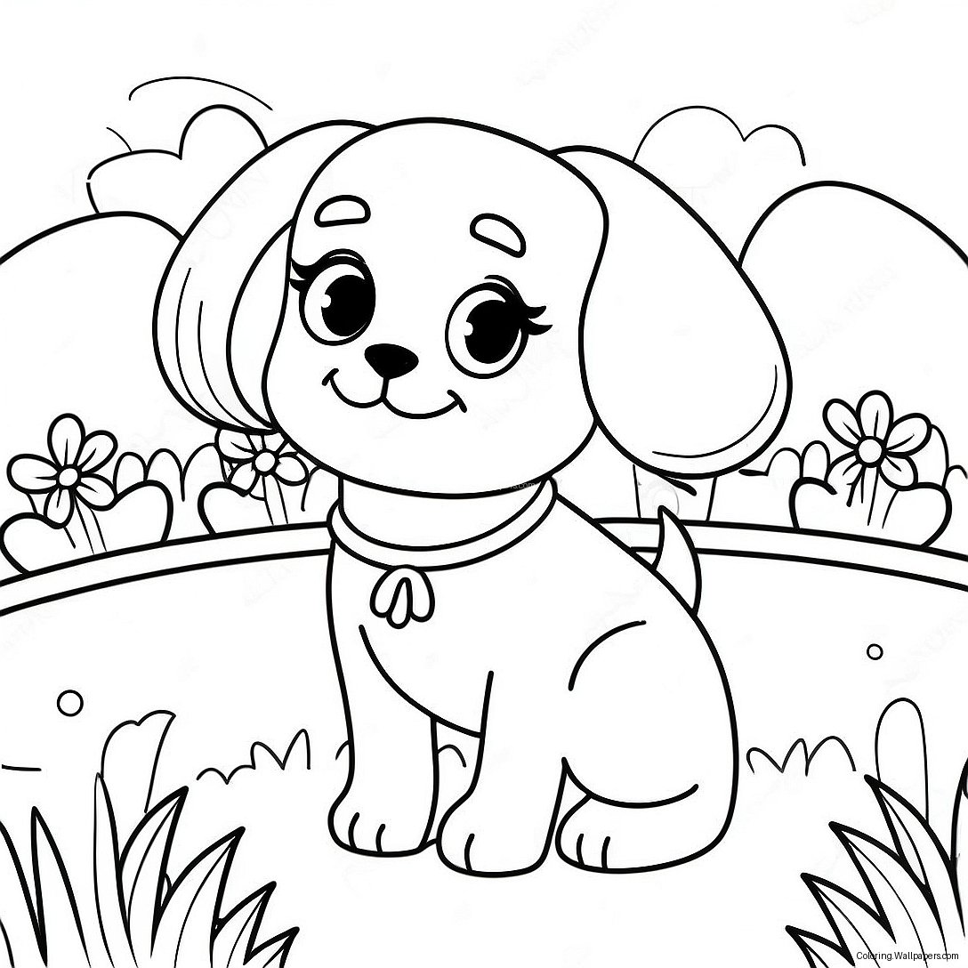 Barbie Dog In A Flower Garden Coloring Page 24939