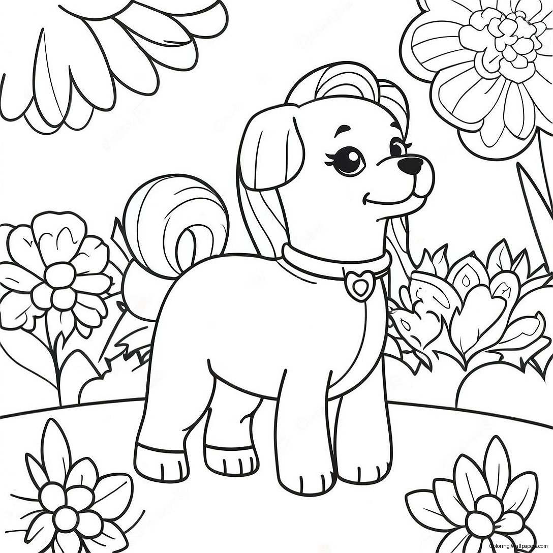 Barbie Dog In A Flower Garden Coloring Page 24940