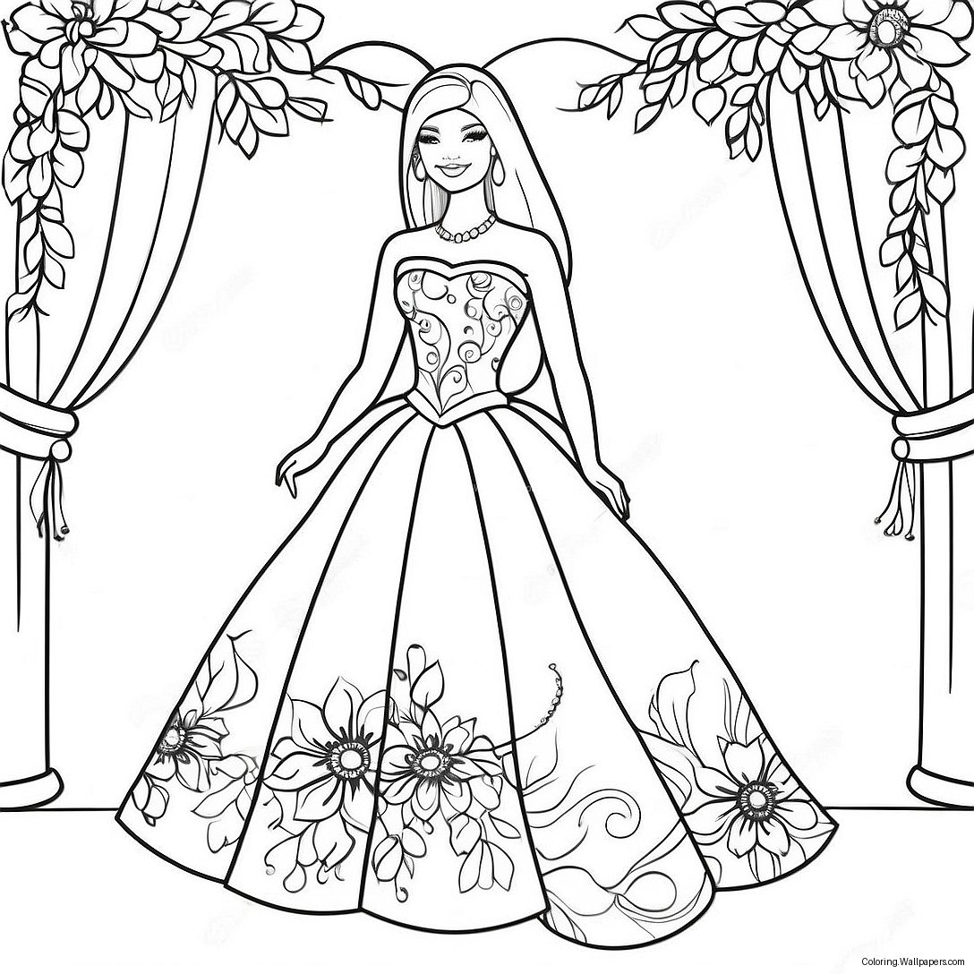 Barbie In A Beautiful Dress Coloring Page 50678