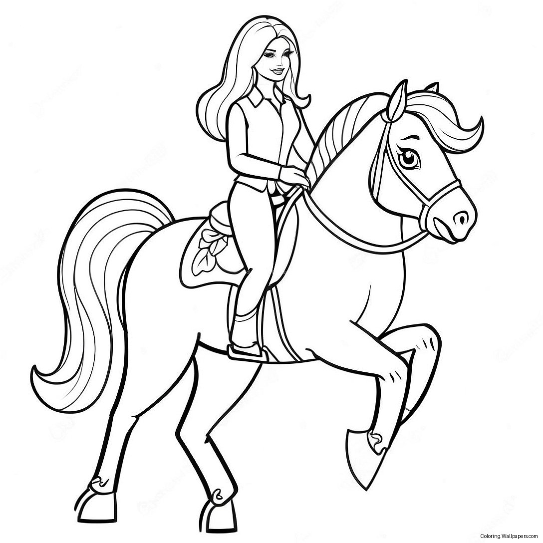 Page À Colorier Barbie Montant Un Cheval Majestueux 25472