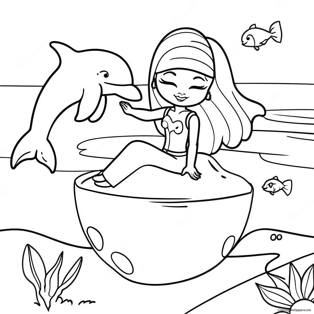 Barbie Swimming With Dolphins Coloring Page 45252