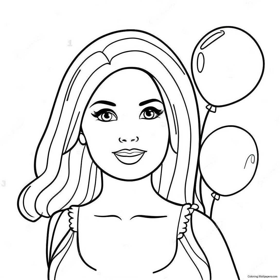 Barbie With Colorful Balloons Coloring Page 25442