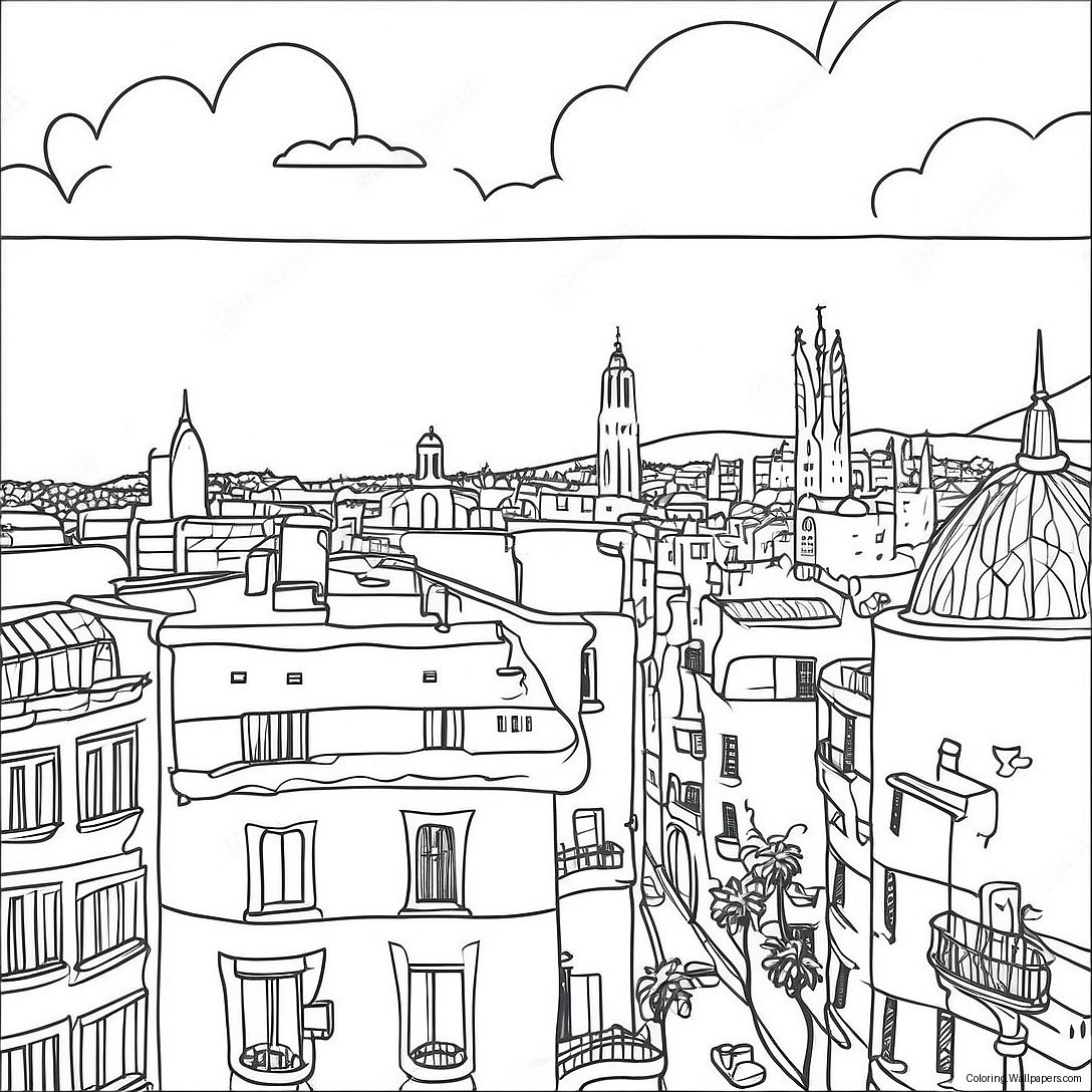 Barcelona Cityscape Coloring Page 14897