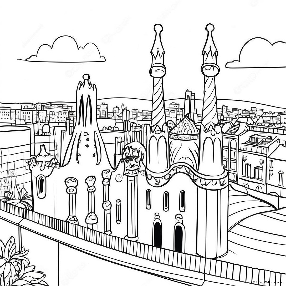 Barcelona Cityscape Coloring Page 14898