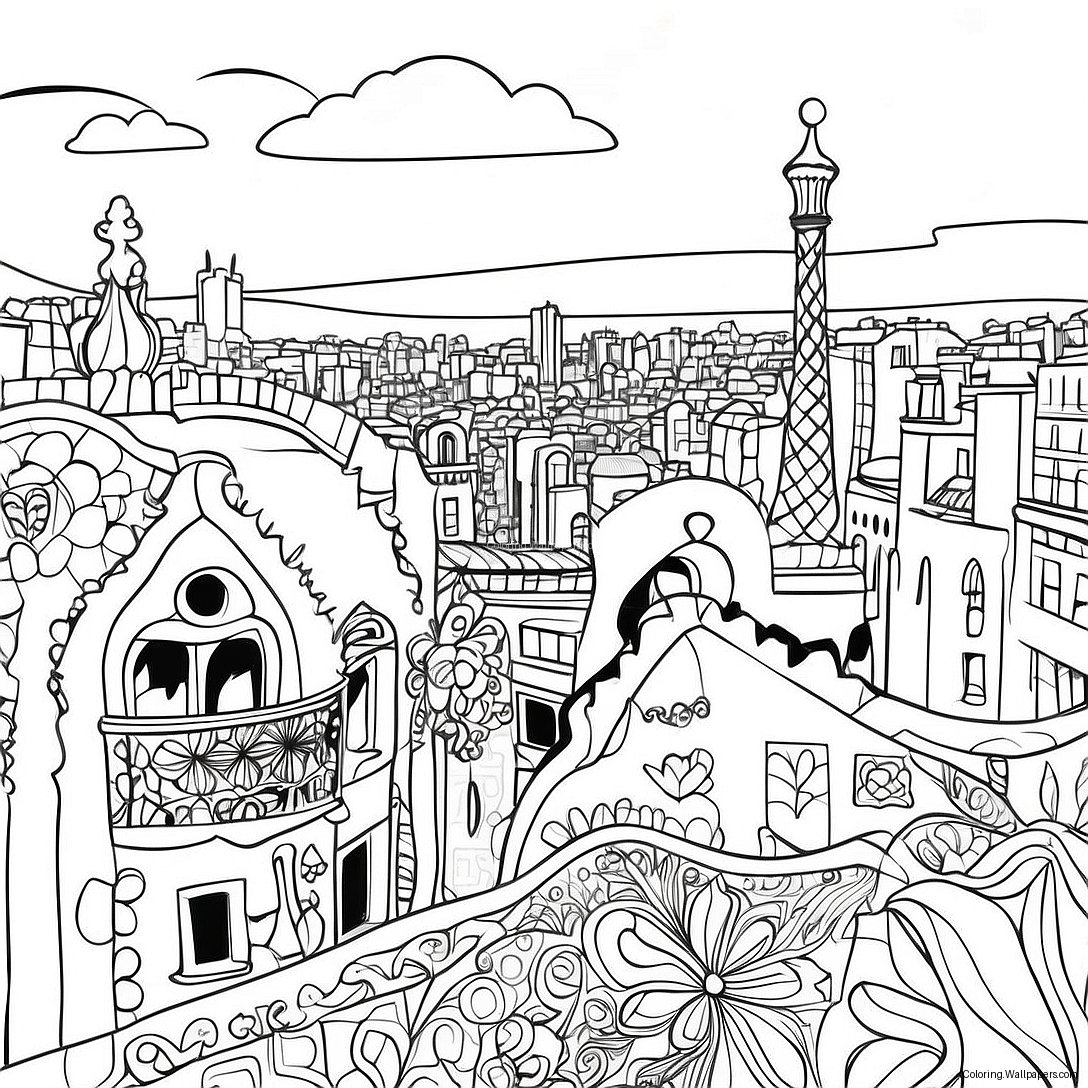 Barcelona Cityscape Coloring Page 14899