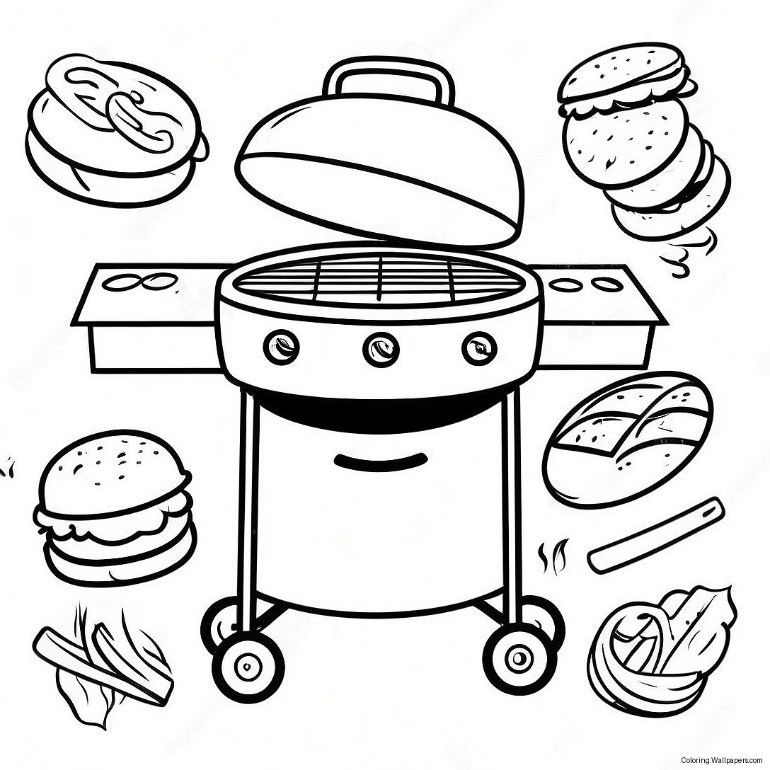 Bbq Grill With Delicious Burgers Coloring Page 54206