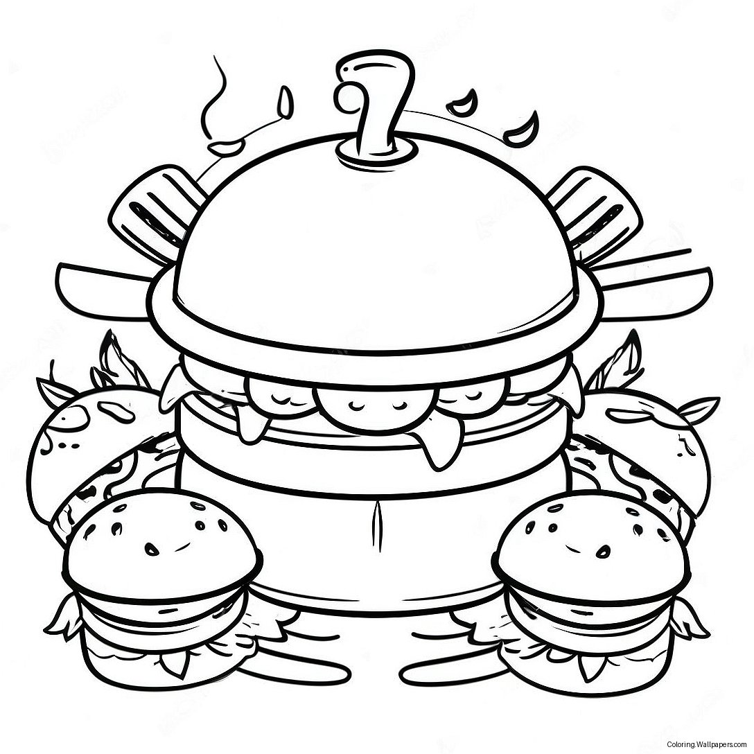 Bbq Grill With Delicious Burgers Coloring Page 54207