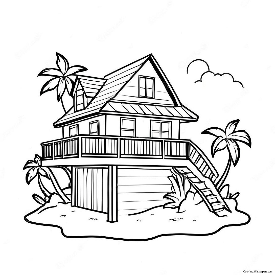 Beach House Coloring Page 17345