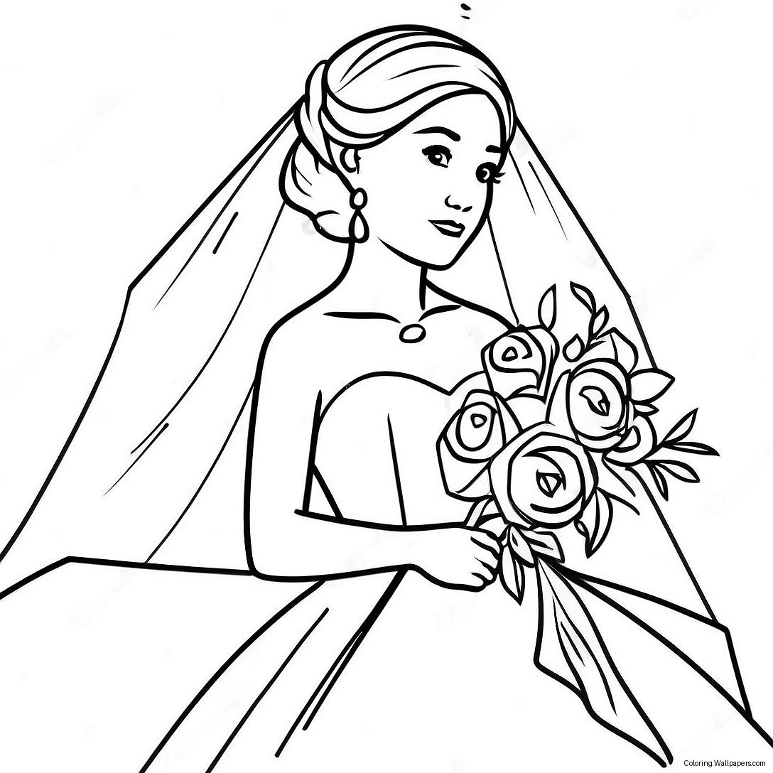 Beautiful Bride In Wedding Dress Coloring Page 30338