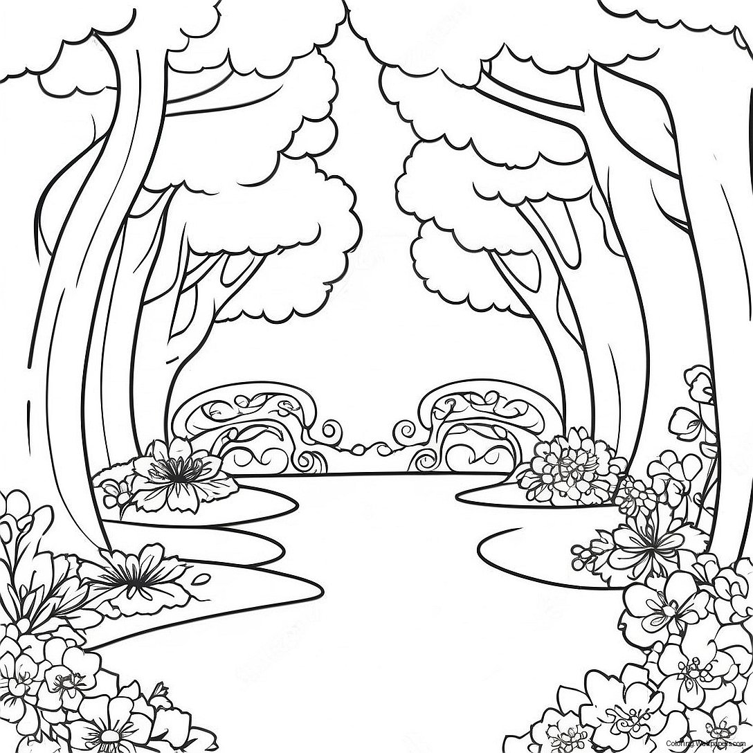 Beautiful Cherry Blossom Garden Coloring Page 19695