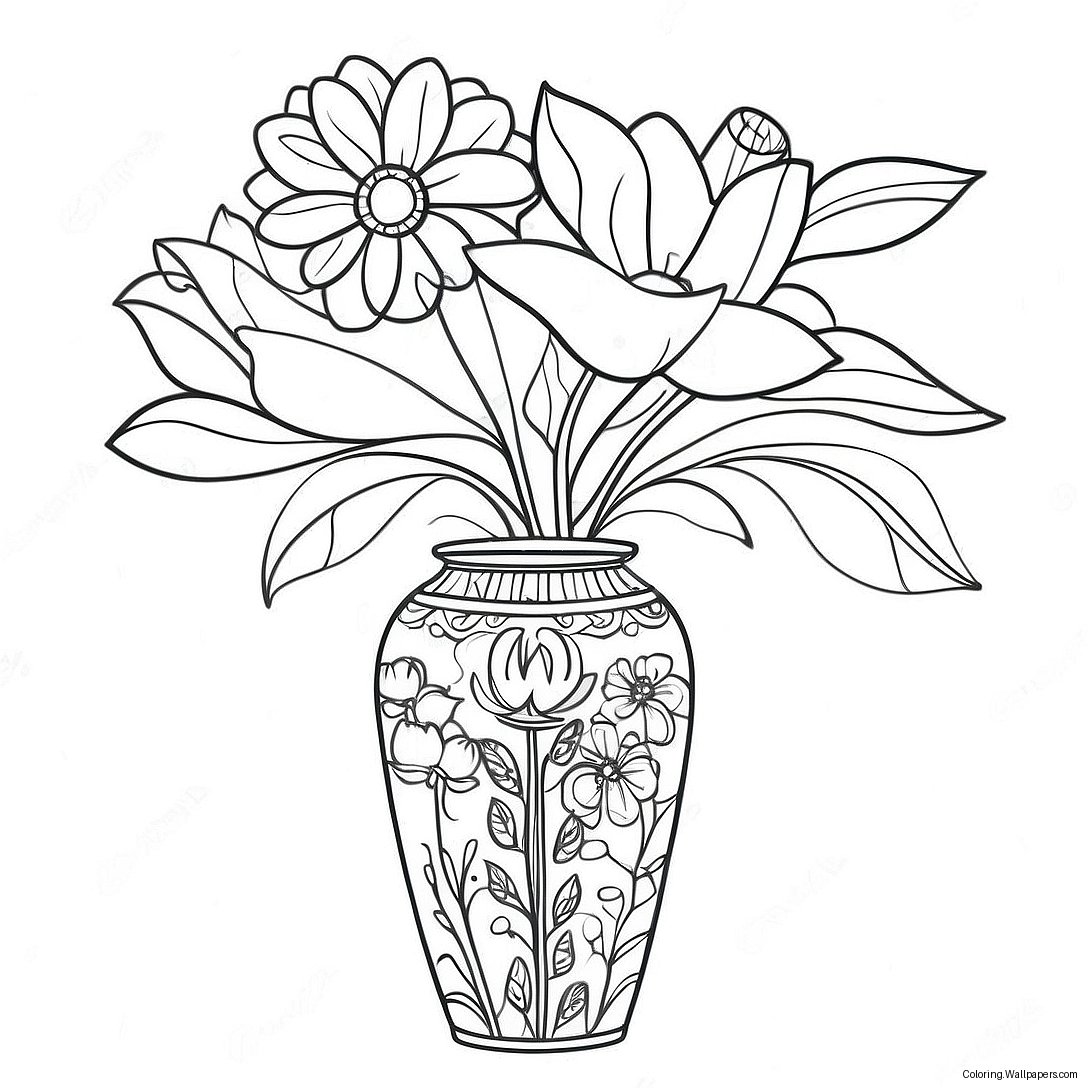 Beautiful Flower Vase Coloring Page 11002