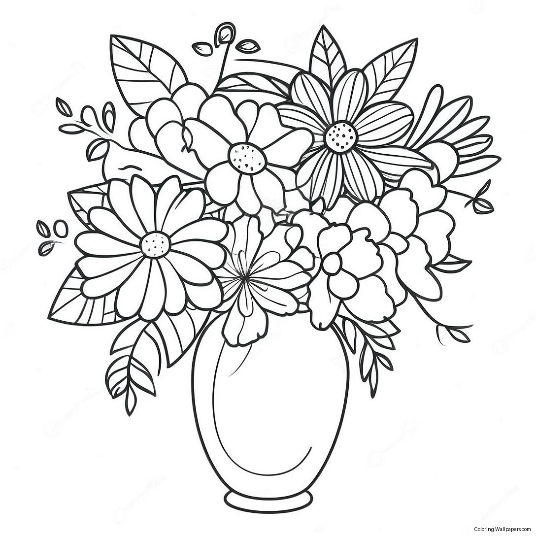 Beautiful Flowers In A Vase Coloring Page 29805