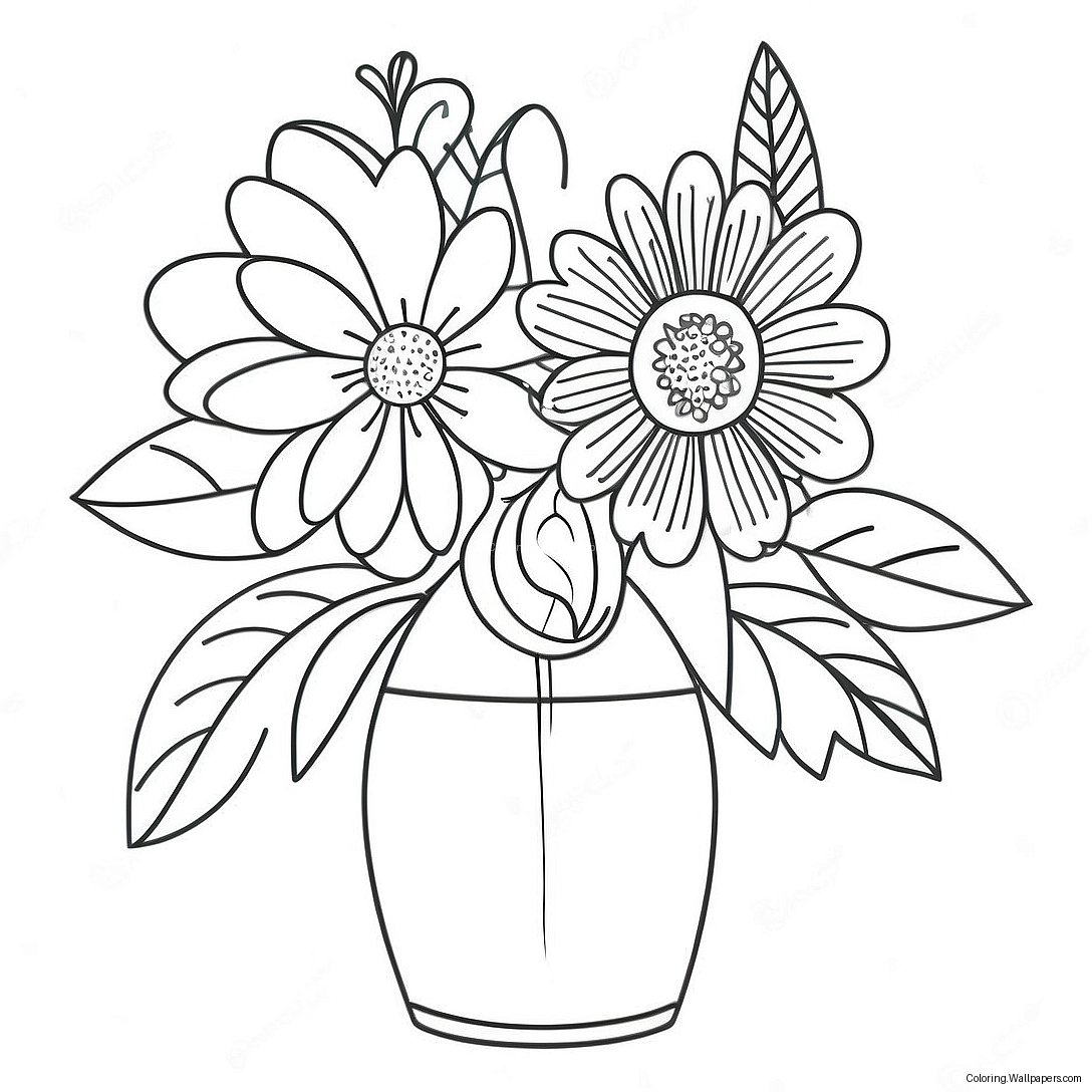 Beautiful Flowers In A Vase Coloring Page 29808