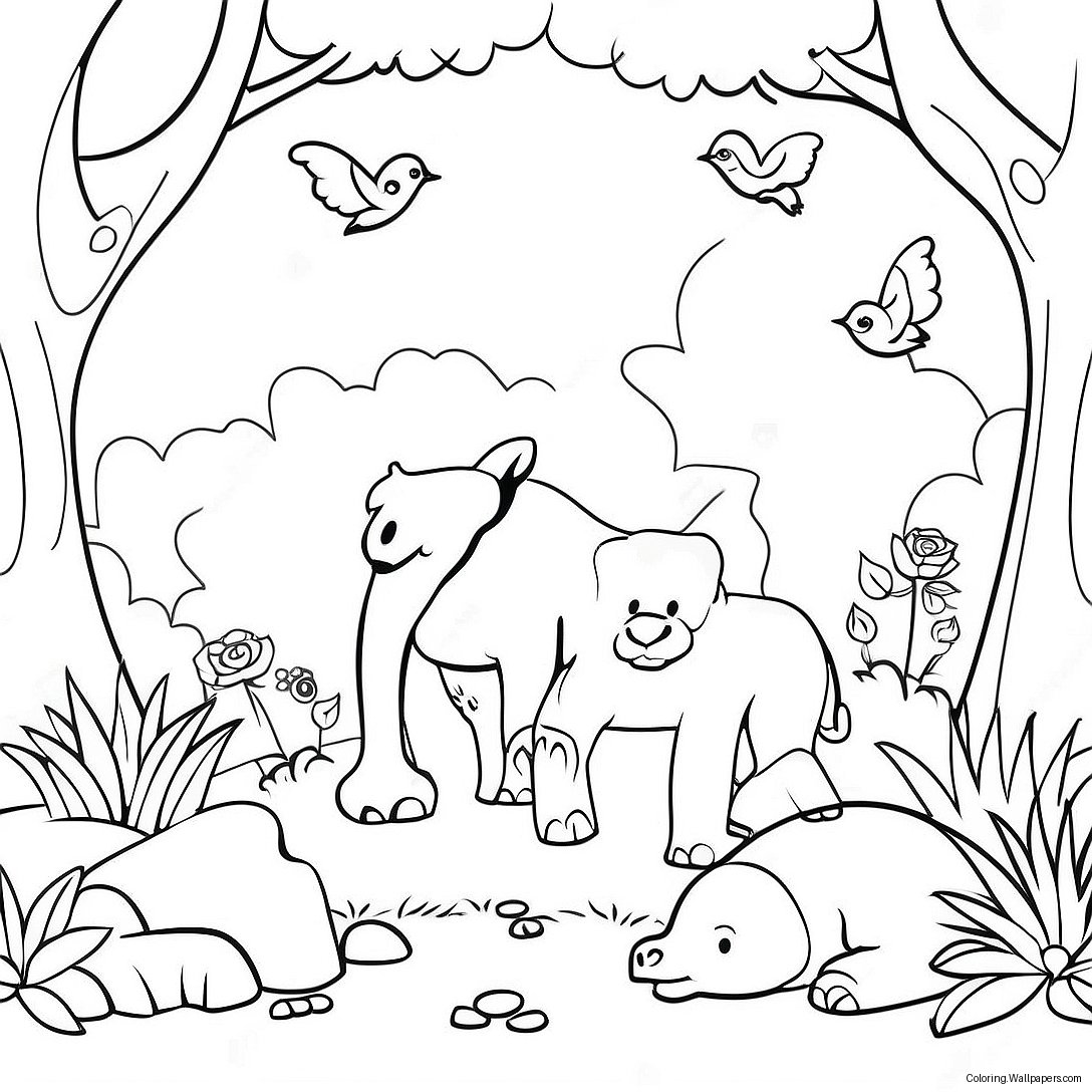 Beautiful Garden Of Eden With Animals Coloring Page 14284