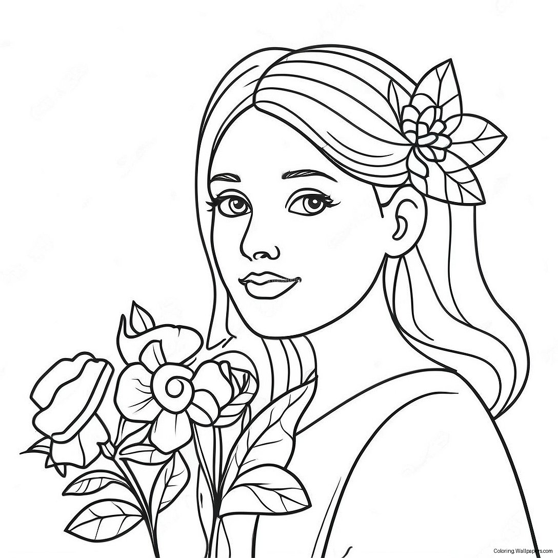 Beautiful Girl With Flowers Coloring Page 6365