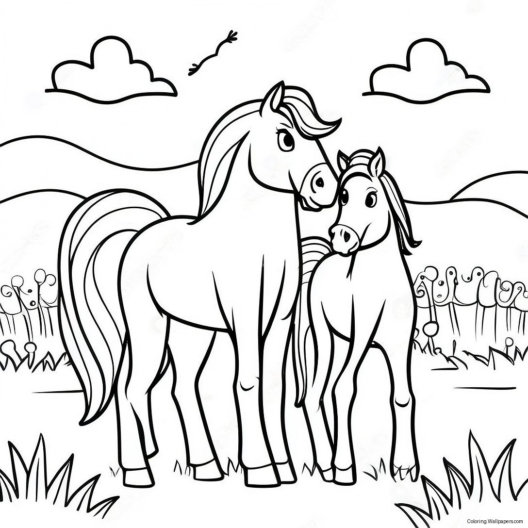 Beautiful Horses In The Pasture Coloring Page 25339