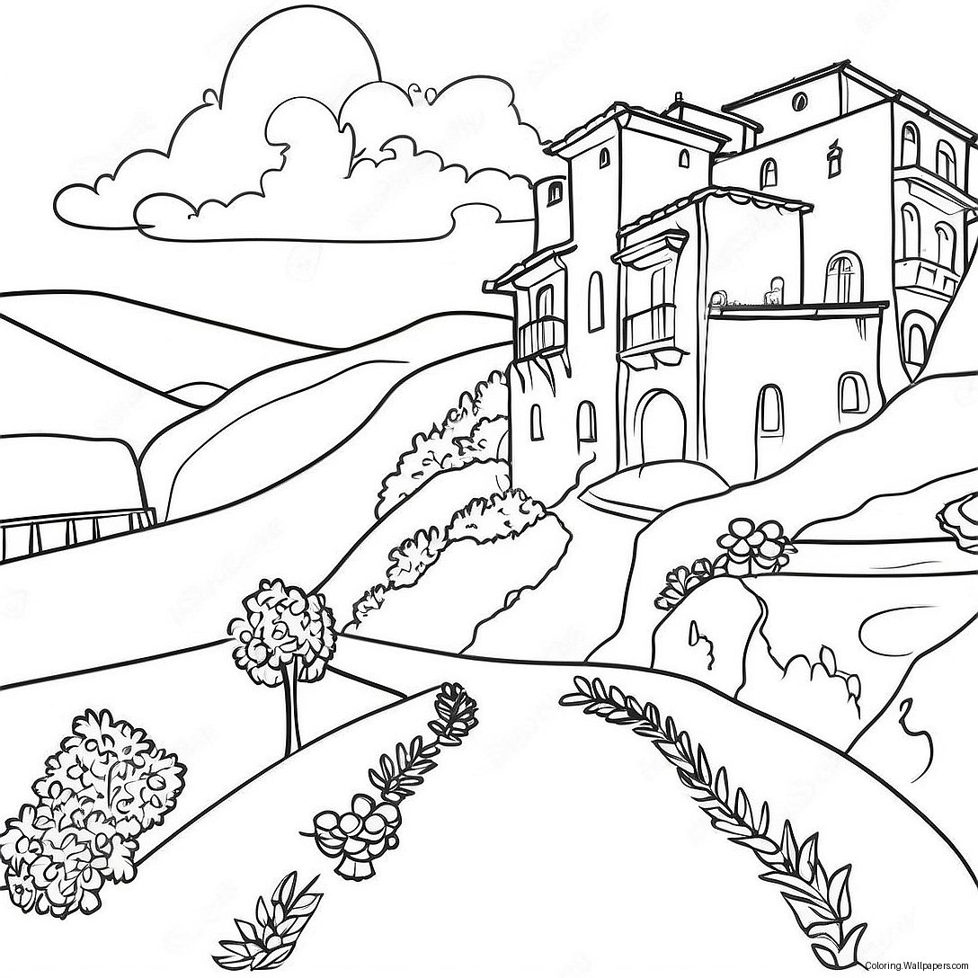 Página Para Colorear Hermoso Paisaje Italiano 3040