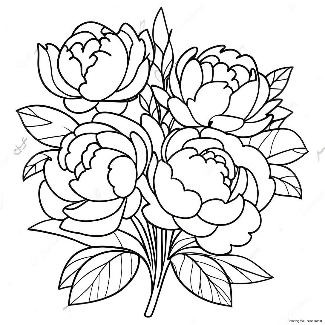 Page À Colorier Beau Bouquet De Pivoines 31214