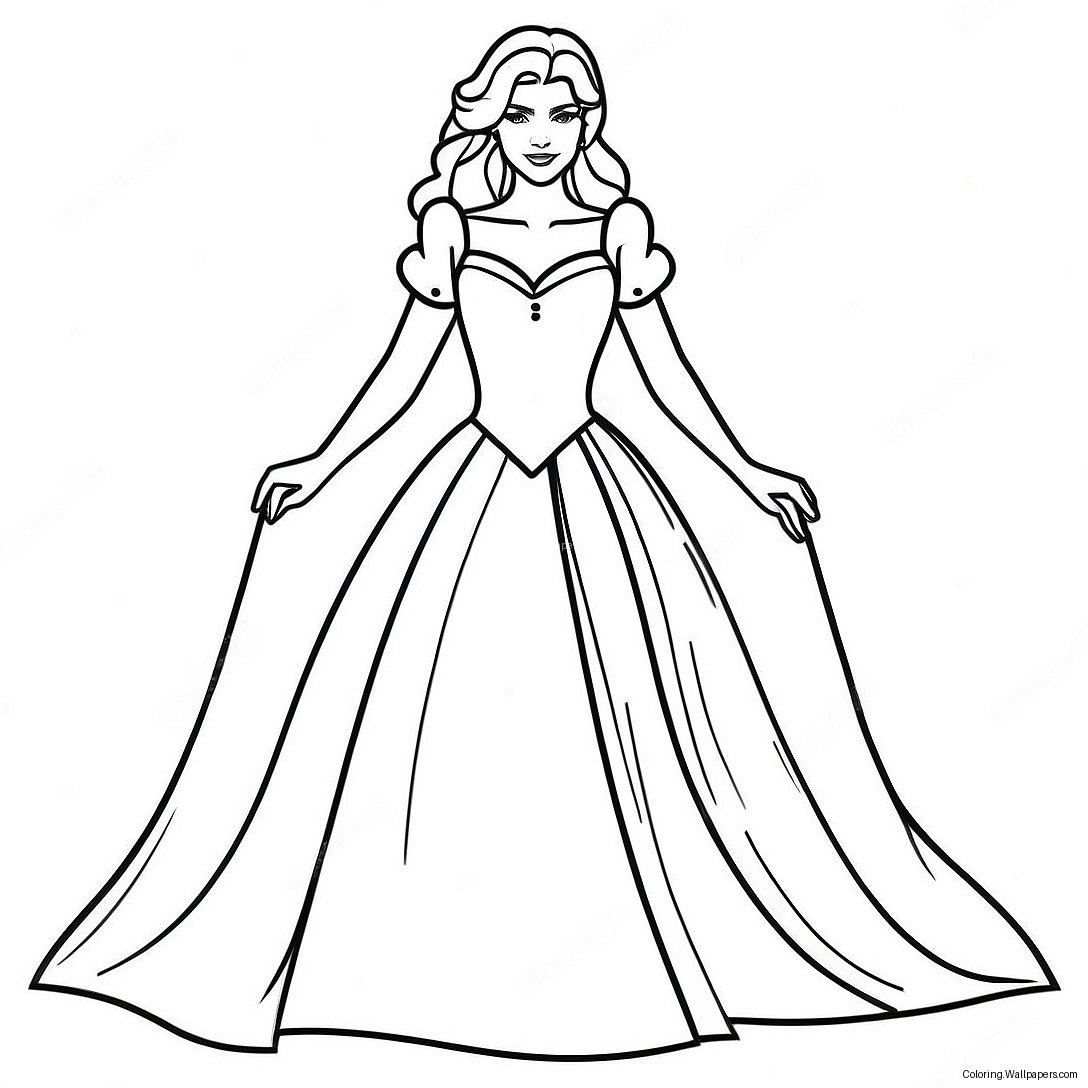 Beautiful Princess Bride In A Gown Coloring Page 31807