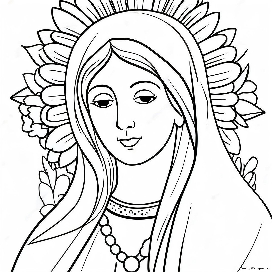 Beautiful Virgin Mary With Flowers Coloring Page 14445