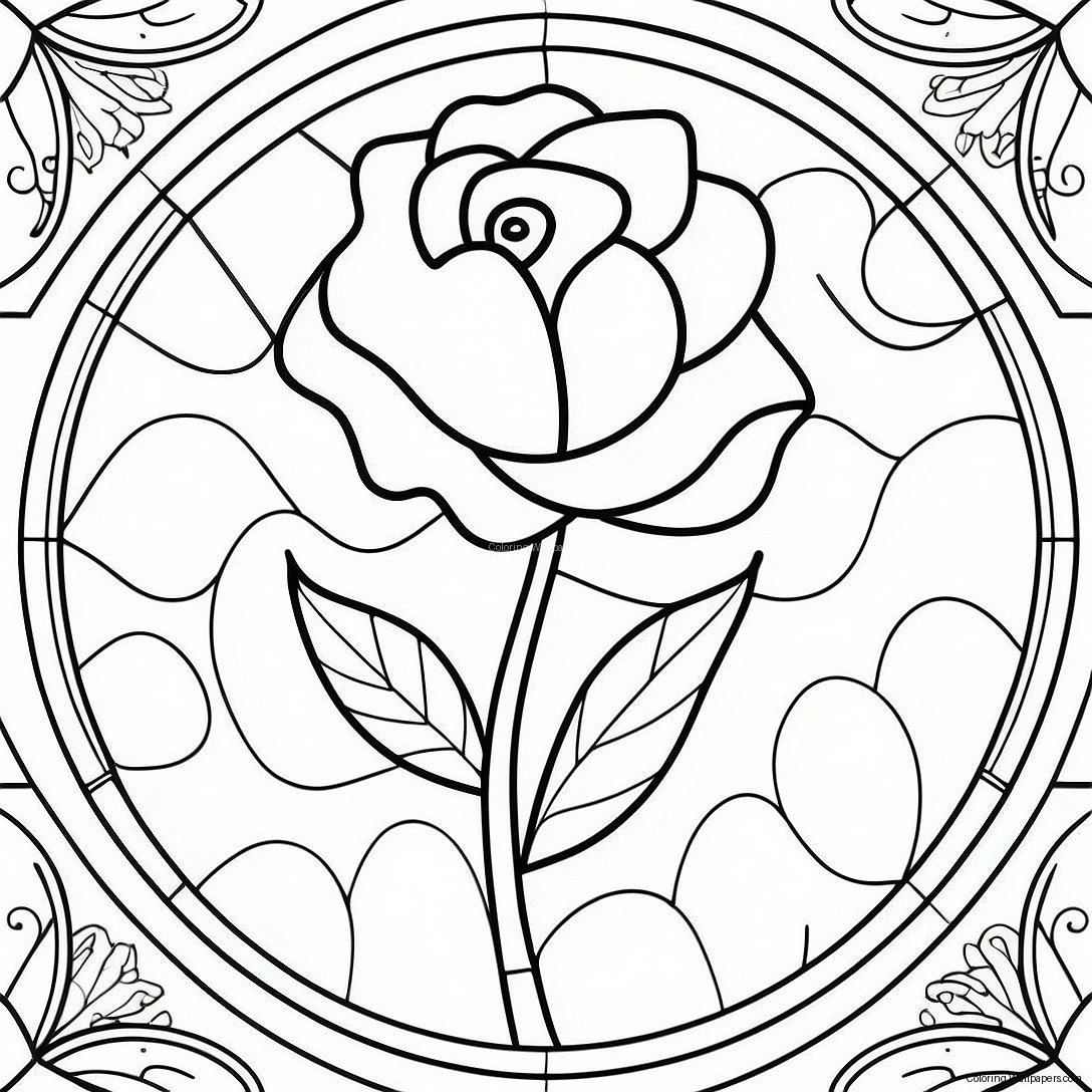 Beauty And The Beast Stained Glass Rose Coloring Page 44276