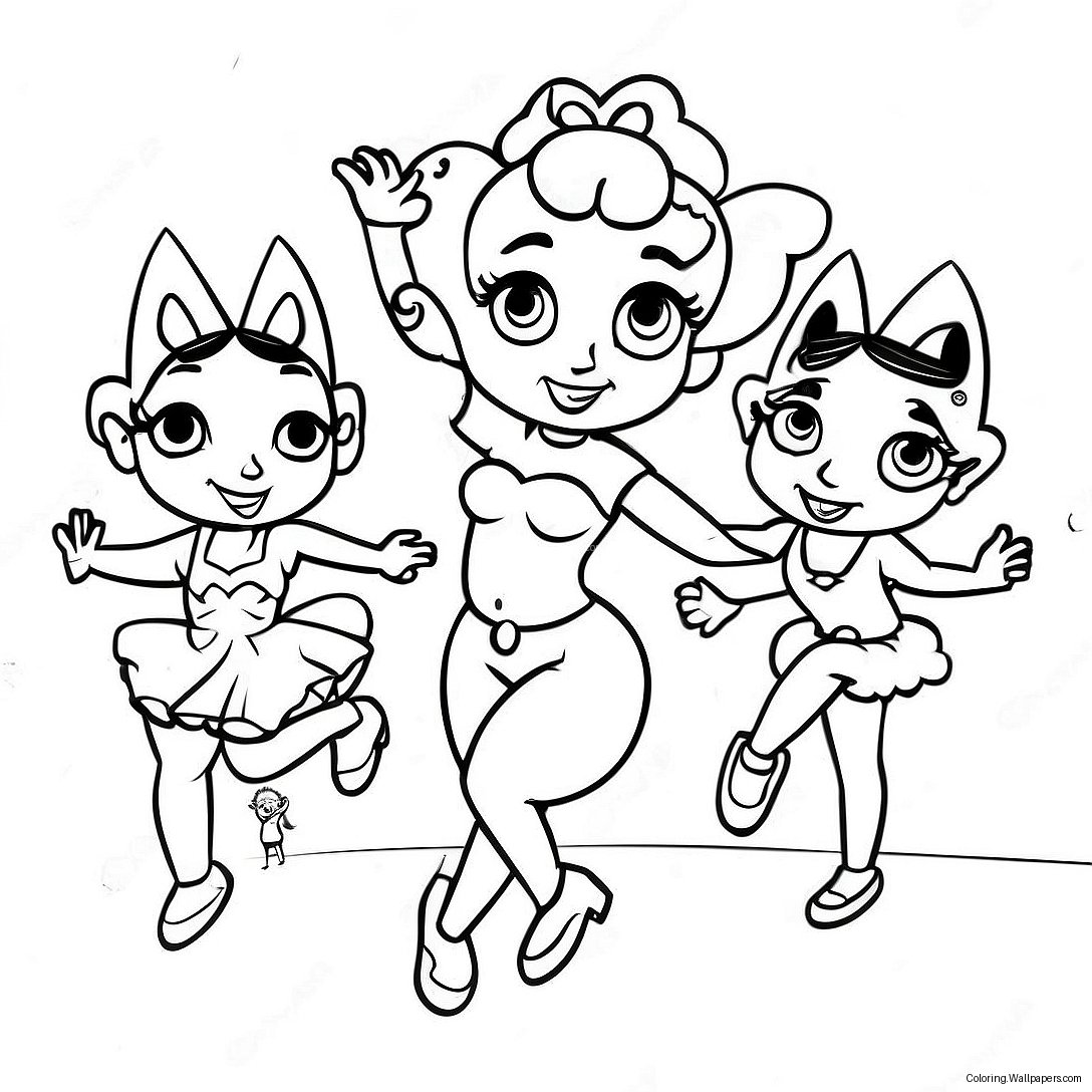 Betty Boop Dansar Med Vänner Färgläggningssida 588