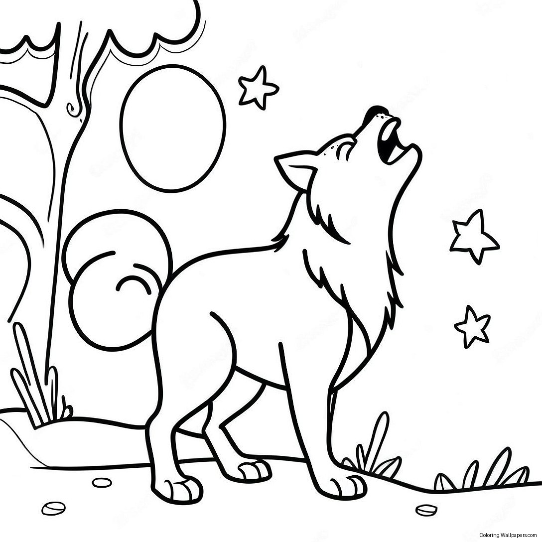 Big Bad Wolf Howling At The Moon Coloring Page 47418