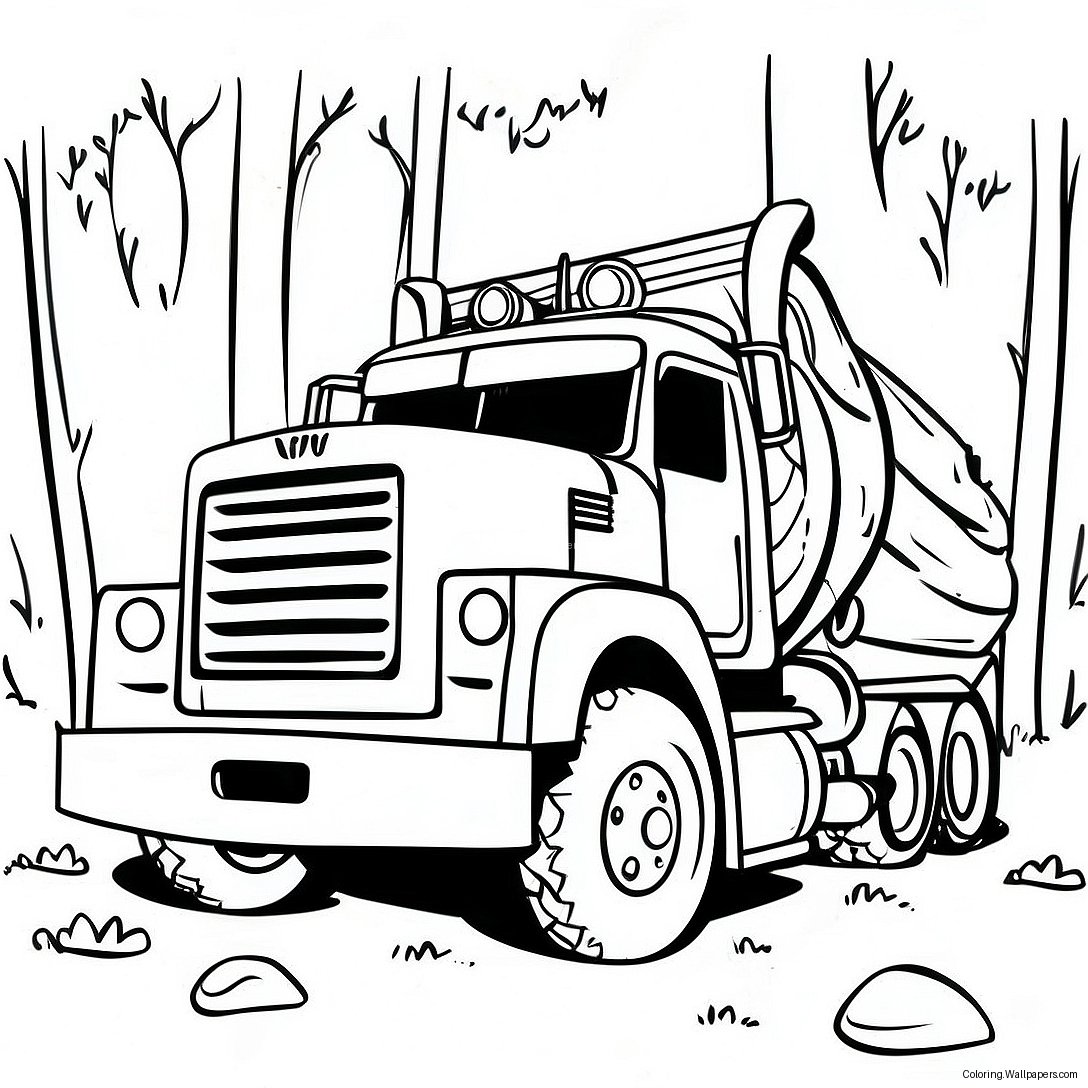 Big Logging Truck In Forest Coloring Page 46440